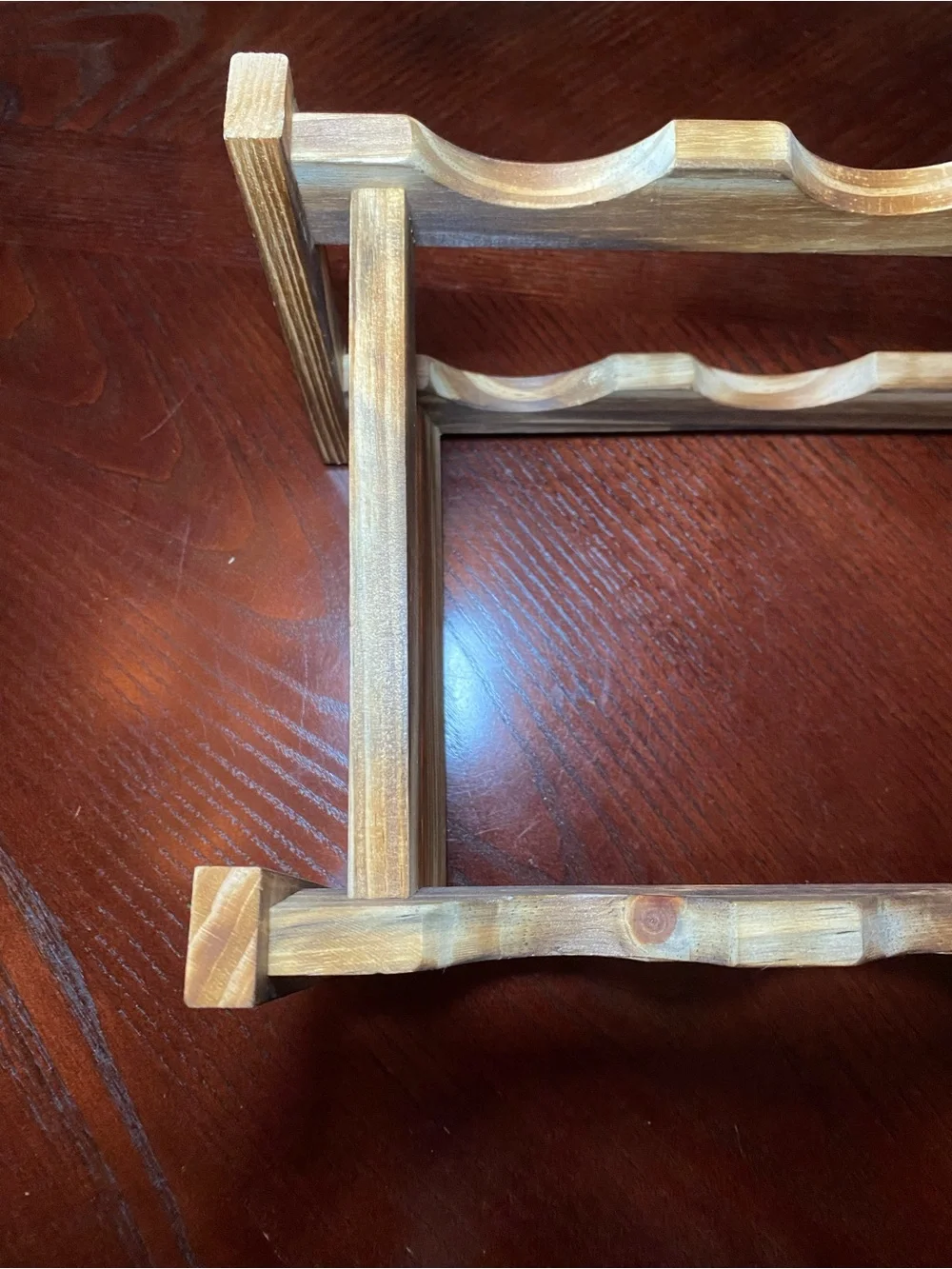 Eight bottle two tier wine rack table top design light brown wood